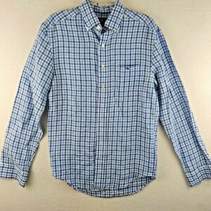 Vineyard Vines Mens‎ 100% Linen Classic Fit Tucker Blue White Check Shirt Size S